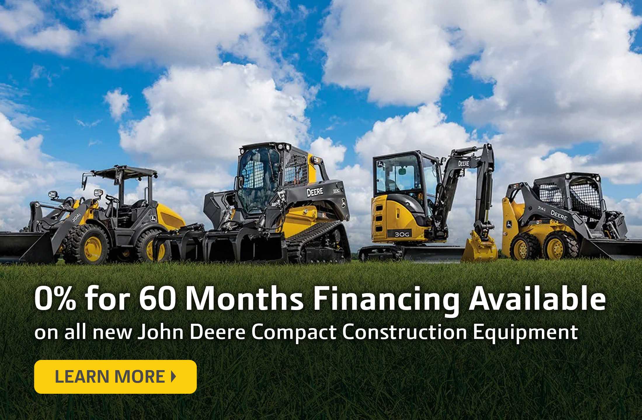 60 month financing on Select John Deere Compact Construction Equipment